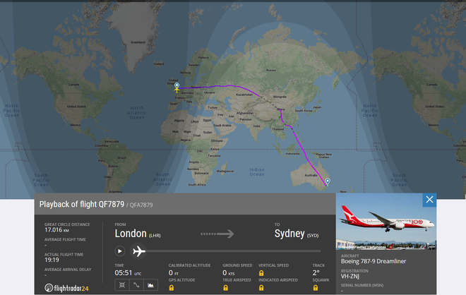 Polet od Londona do Sydneyja. FOTO: Flightradar24