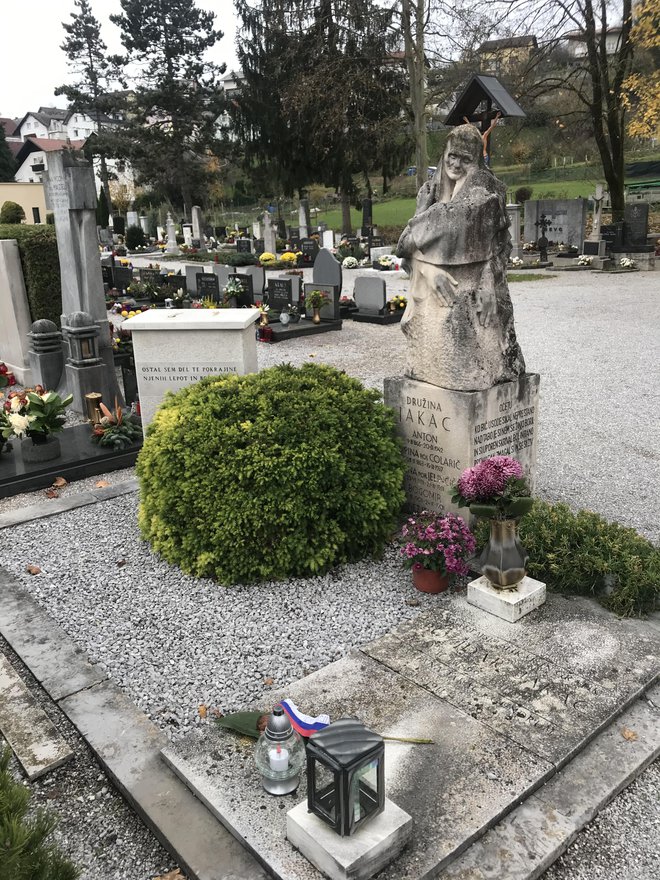 Jakčev grob na pokopališču v novomeški Ločni še vedno kaže posledice oskrunitve. Leta 2017 so vandali ukradli njegovo poprsje, delo Stojana Batiča. FOTO Arhiv MONM