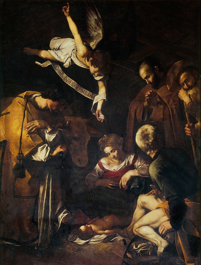 V krajo Caravaggieve slike, ki prikazuje rojstvo Jezusa s sv. Frančiškom in sv. Lovrencem, je bila vpletena mafija. Foto: Wikipedija