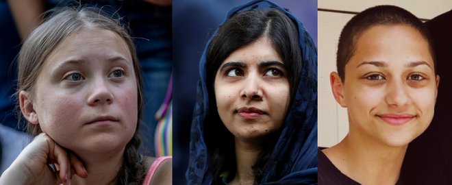 Greta, Malala in Emma. FOTO: Reuters, Wikipedija