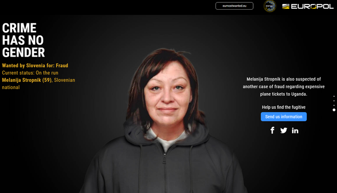 Melanijo Stropnik iščejo zaradi goljufij. FOTO: Europol