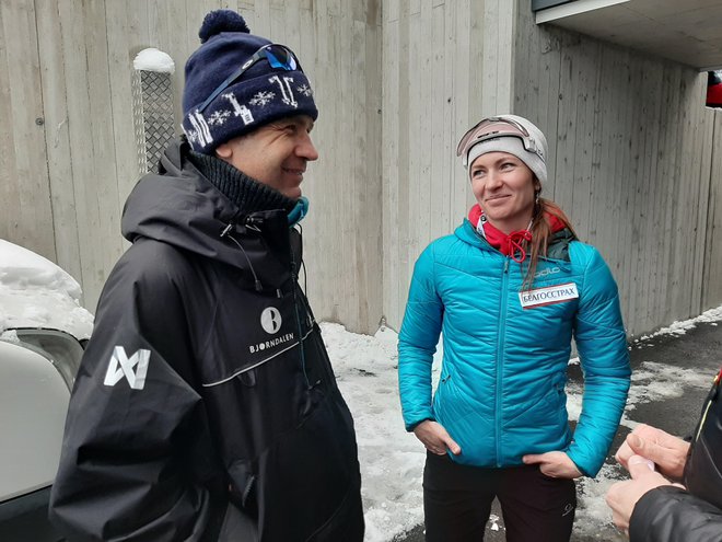 Ole Einar Bjørndalen in Darja Domračeva sta bila med pogovorom za Delo dobre volje. FOTO: Siniša Uroševič/Delo