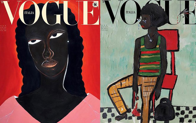 Ilustracije ne krasijo samo naslovnico aktualne številke Vogue Italia, ampak tudi njene notranje strani. Promocijsko gradivo