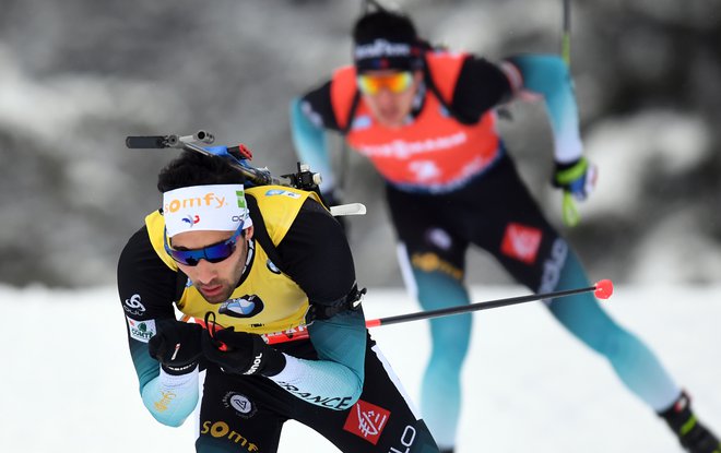 Francoz Martin Fourcade je dobil moško zasledovalno preizkušnjo svetovnega pokala v biatlonu. FOTO: Christof Stache/Afp