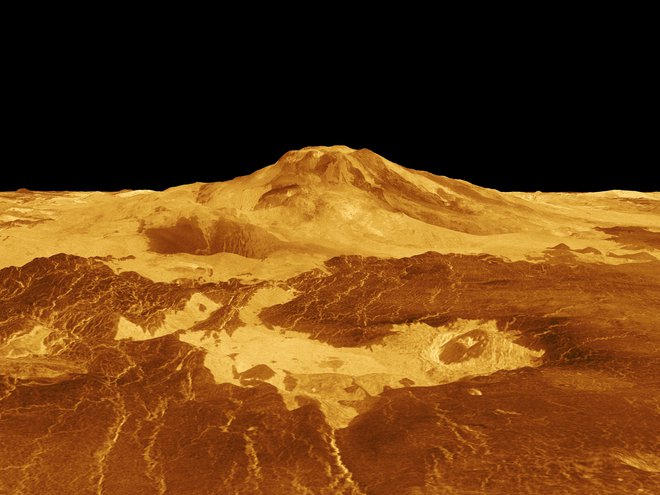 Dve predlagani odpravi imata za cilj slabo raziskano Venero. Računalniška slika površja je sestavljena iz podatkov odprave Magellan. Vir Nasa