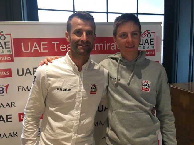 Andrej Hauptman (levo) in Tadej Pogačar sodelujeta pri ekipi UAE. FOTO: Miha Hočevar