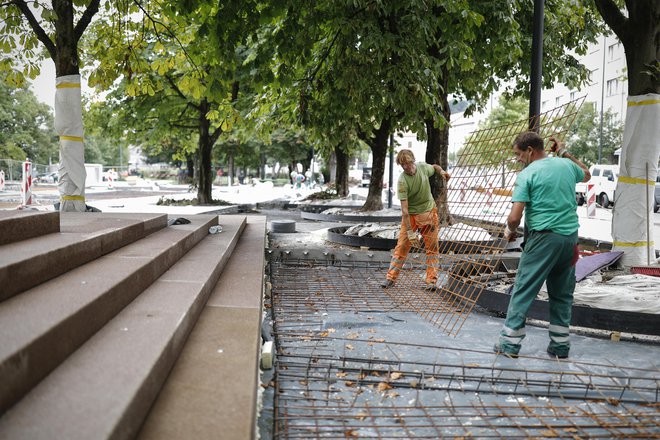 Mestna uprava spreminja zelenico na Ambroževem trgu in ponekod drugje v mestu v tlakovane površine. Foto Uroš Hočevar