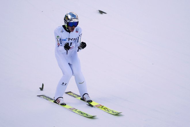 Peter Prevc ni skrival zadovoljstva po podvigu v Lillehammerju. FOTO: AFP