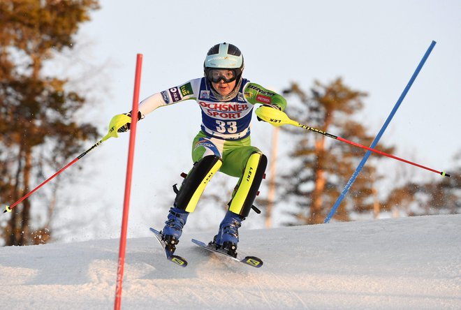 Meta Hrovat se je razveselila najboljše slalomske uvrstitve v karieri. FOTO: Markku Ulander/AFP