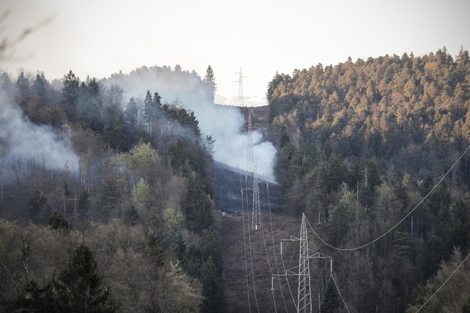 Požar v gozdu med Toškim čelom in Šentviškim hribom. FOTO: Uroš Hočevar