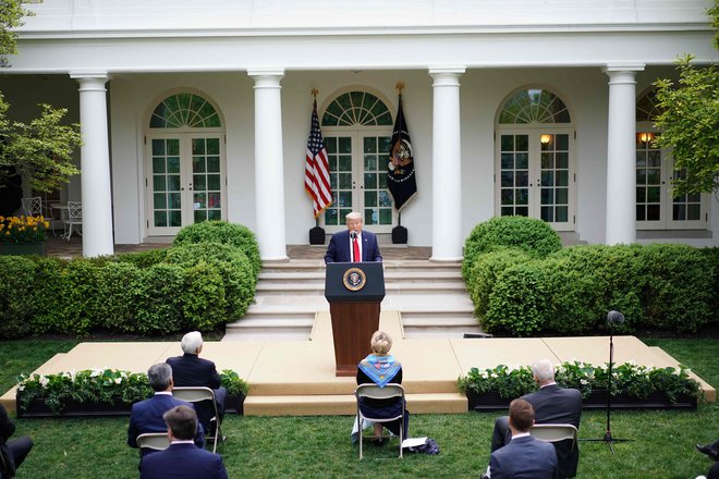 Ameriški predsednik Donald Trump med torkovo tiskovno konferenco. FOTO: Mandel Ngan/AFP