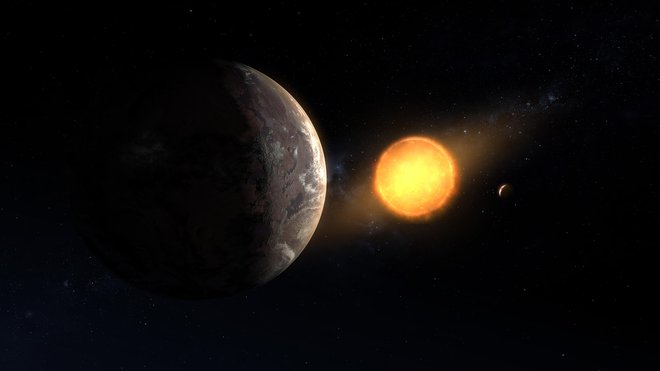 Upodobitev planeta Kepler 1649c ob rdeči pritlikavki.&nbsp; FOTO: NASA/Ames Research Center/Daniel Rutter&nbsp;