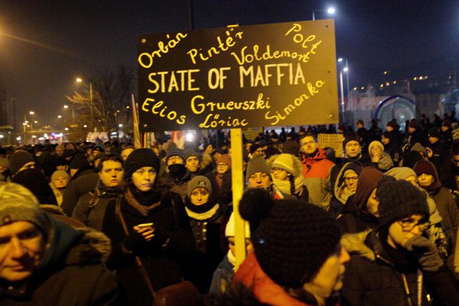 V svoji peticiji so poslanci podprli protestnike, ki zahtevajo umik nove delovne zakonodaje: ta je v sredo sprožila največje proteste na Madžarskem v zadnjem desetletju. FOTO: Peter Kohalmi/AFP