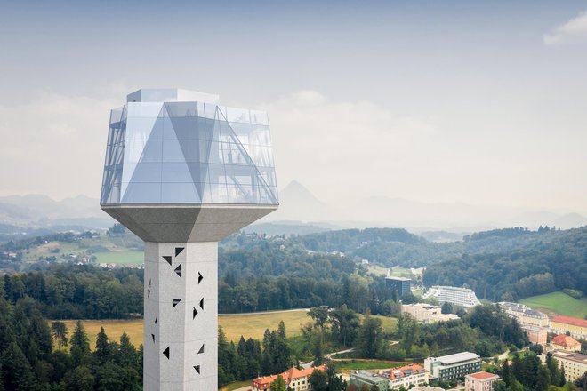 Razgled z vrha 106-metrskega stolpa, za katerega nekateri pravijo, da ni pravi, arhitekt Nande Korpnik pa trdi, da ni zavajajoč in je zelo realen. FOTO: arhiv Občine Rogaška Slatina