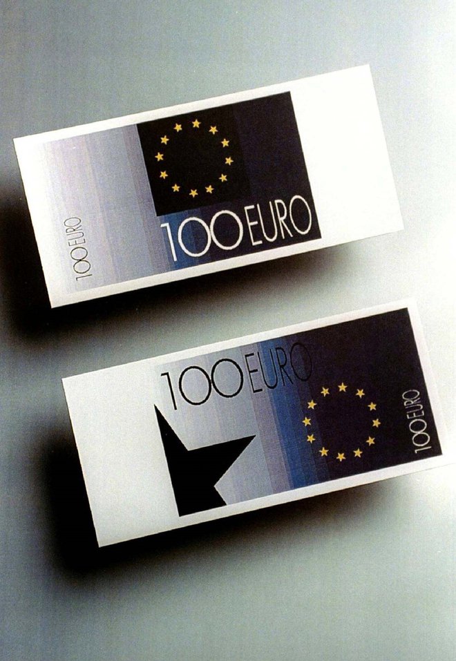 Osnutek evrskega bankovca iz leta 1996 FOTO: Reuters