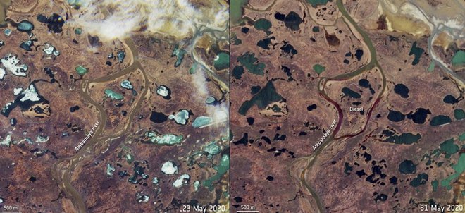 Primerjava reke pred onesnaženjem in po njem. FOTO: Esa