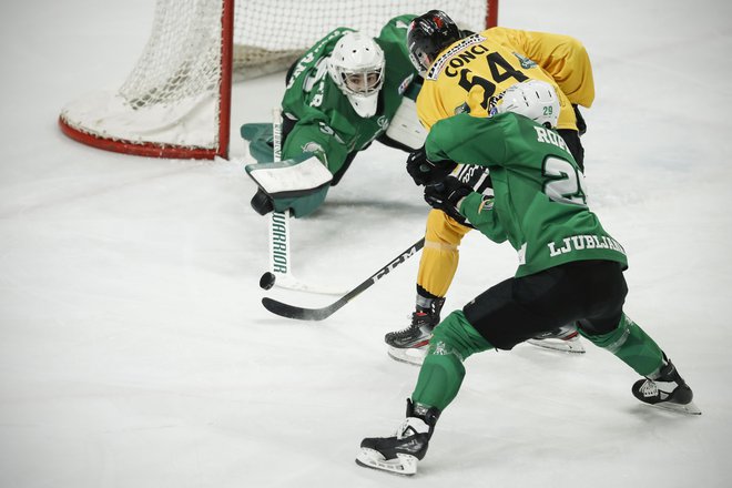 Pred enim letom so hokejisti SŽ Olimpije in Brunica igrali v finalu AHL, v obeh taborih pa razmišljajo o možnosti selitve v najvišji regionalni razred. FOTO: Uroš Hočevar/Delo