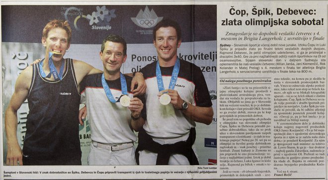Olimpijske igre v Sydneyju leta 2000 so Sloveniji prinesel tri zlate kolajne, Iztoku Čopu in Luki Špiku se je med zmagovalci pridružil tudi strelec Rajmond Debevec. FOTO: Blaž Samec/Delo