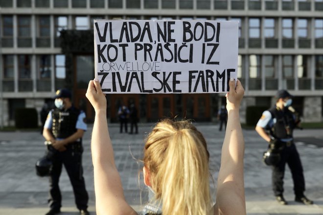 Protest pred parlamentom. FOTO: Voranc Vogel/Delo