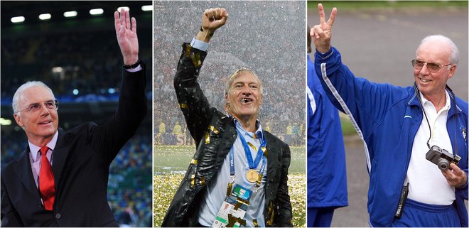 Trije izbranci, ki so pokorili svet v nogometnih čevljih in pozneje še v obleki: Franz Beckenbauer, Didier Deschamps in Mario Zagallo.