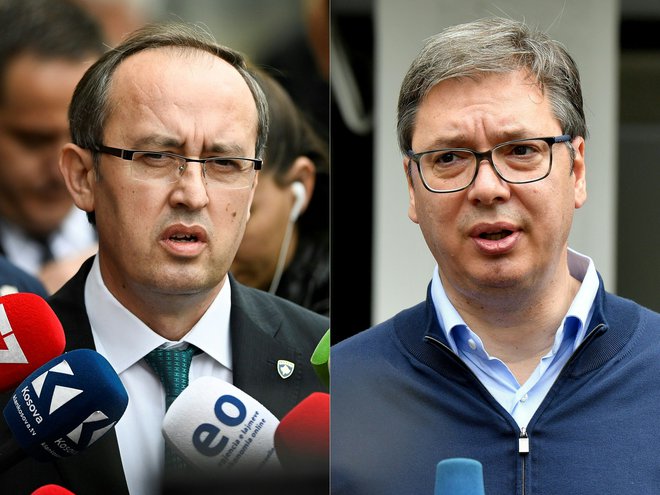 Srbski predsednik Aleksandar Vučić in kosovski premier Avdullah Hoti. Foto: Armend Nimani/Andrej Isaković/Afp