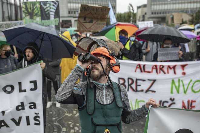 Naravovarstveniki so zaradi omejitev v predpisih tudi protestirali pred državnim zborom. FOTO: Voranc Vogel/Delo