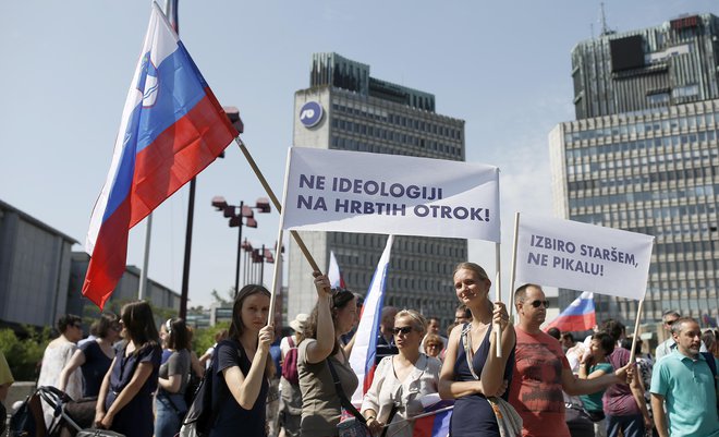 Na shodu v podporo zasebnemu šolstvu so ministru Jerneju Pikalu očitali pomanjakanje argumentov. FOTO: Blaž Samec/Delo