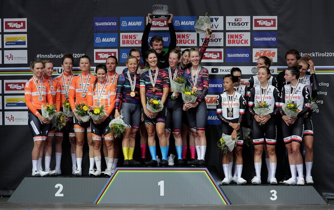 Najboljše ekipe z ženskega kronometra - Canyon Sram, Boels Dolmans in Sunweb. FOTO: Reuters