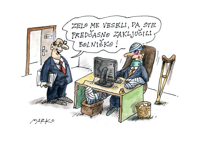 Bolniška. KARIKATURA: Marko Kočevar