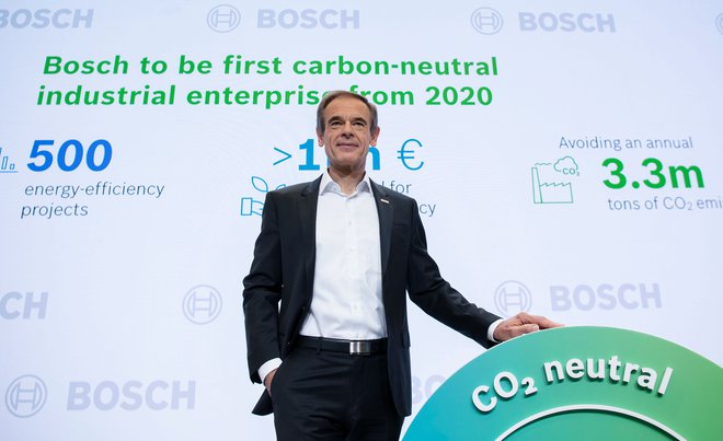 Volkmar Denner, glavni izvršni direktor Boscha, je napovedal, da bo od leta 2020 njihovo poslovanje ogljično nevtralno. FOTO: AFP