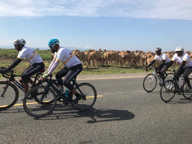 Mohamed Zahir, Osman Idrissa Dinda, Mohammed Salim in Anwar Mansour so 45-dnevno kolesarjenje začeli 9. junija. Foto Pedal To Hajj