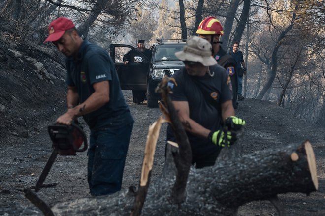 V gašenju sodeluje več kot 200 gasilcev. FOTO: Louisa Gouliamaki/AFP