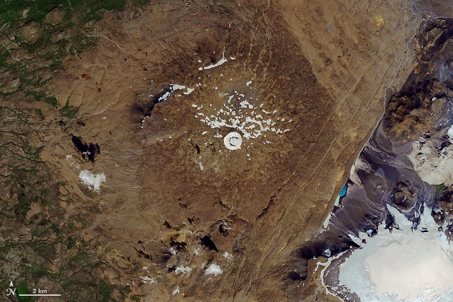 Ostanki ledenika Okjökull FOTO: Nasa Earth Observatory