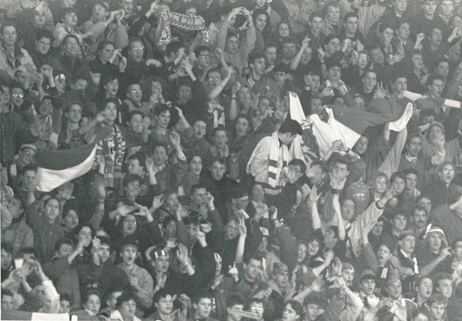 Gneča je bila na tribunah pogosto nepopisna tako v tivolski dvorani (na fotografiji) kot tudi na Jesenicah. FOTO Igor Zaplatil/Delo