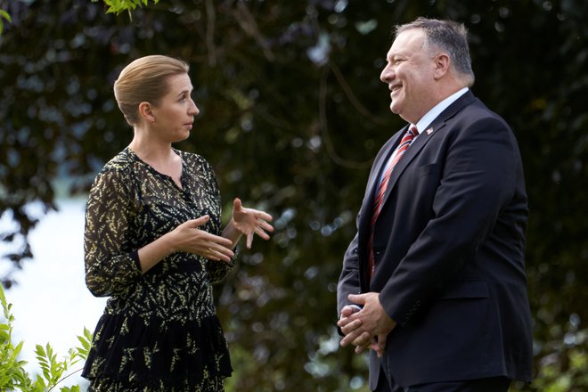 Ameriški državni sekretar Mike Pompeo z dansko premierko Mette Frederiksen Foto Reuters