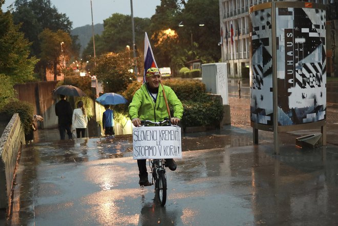 Protest v dežju. FOTO: Jože Suhadolnik/Delo