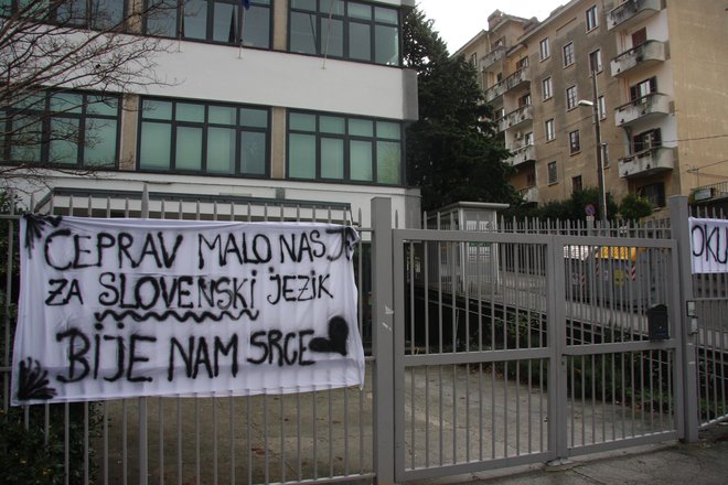 Protest slovenskih dijakov v tržaškem liceju Franceta Prešerna leta 2010. Foto Boris Šuligoj