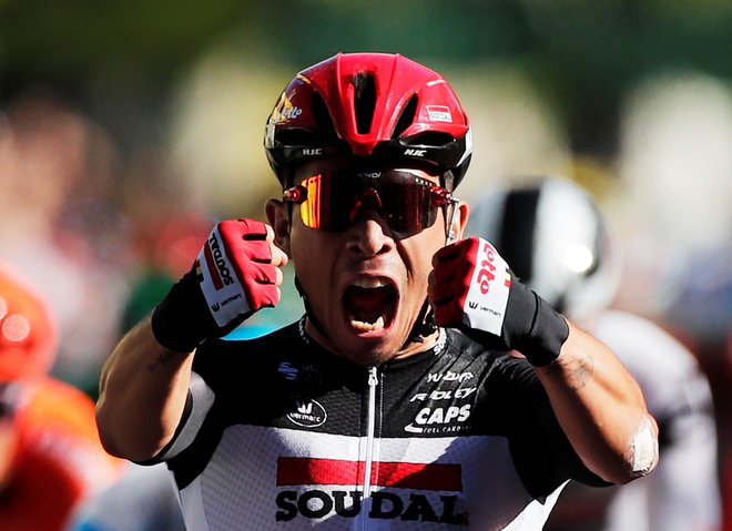 Caleb Ewan je v velikem slogu slavil svojo četrto etapno zmago na Touru. FOTO: Benoit Tessier/Reuters