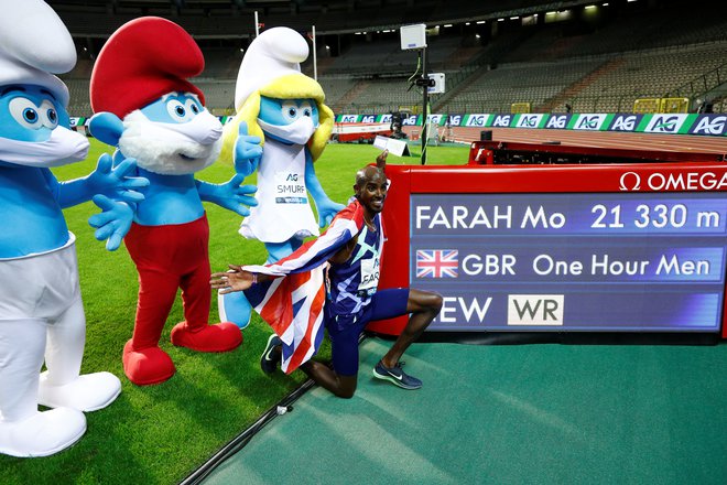 Mo Farah je proslavil svetovni rekord v prijetni družbi. FOTO: Francois Lenoir/Reuters