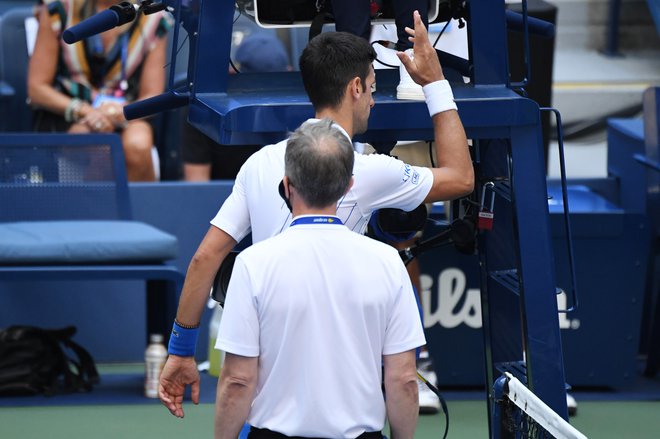 Novak Đoković se je tako odzval na odločitev uradne osebe turnirja v New Yorku. FOTO: Danielle Parhizkaran/USA Today Sports