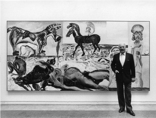 Malcolm Morley leta 1984 ob razstavi del, ki so mu prinesla Turnerjevo nagrado. Foto &copy; Tate Photography