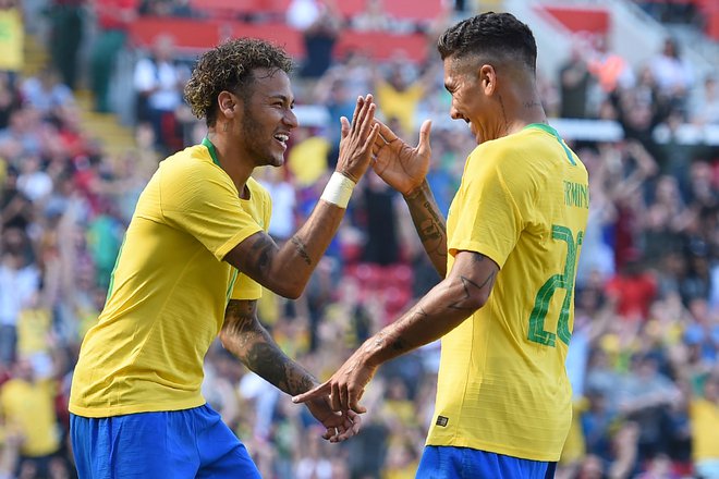 Neymar in Firmino sta se takole veselila gola, ki ga je zabil Hrvatom prvi brazilski zvezdnik.
