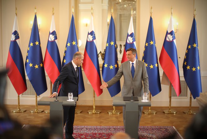 Zmagovalec volitev Janez Janša pri predsedniku Borutu Pahorju. FOTO: Jure Eržen