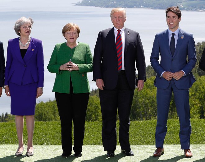 Theresa May,  Angela Merkel, Donald Trump in Justin Trudeau. FOTO: Yves Herman/Reuters