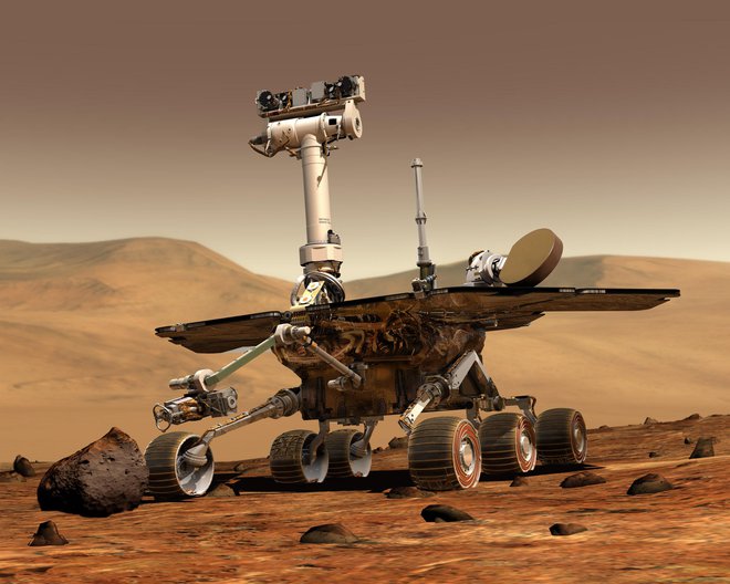 Umetniška upodobitev roverja Opportunity. FOTO: Nasa/JPL-Caltech/MSSS