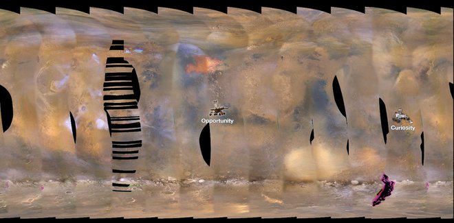 Opportunity se je znašel v samem središču piščenega viharja. FOTO: Nasa/JPL-Caltech/MSSS
