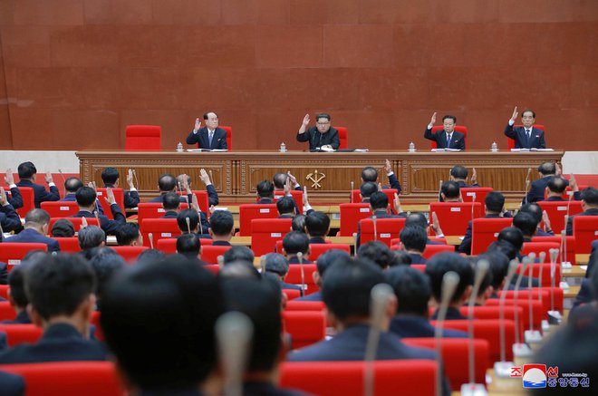 KCNA photo of North Korean leader Kim Jong Un attends the Third Plenary Meeting of the Seventh Central Committee of the Workers&#39; Party of Korea