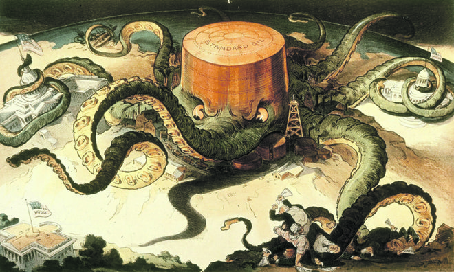 Hobotnica ameriške korporacije Standard Oil iz leta 1904. Ustvaril jo je Udo J. Keppler.