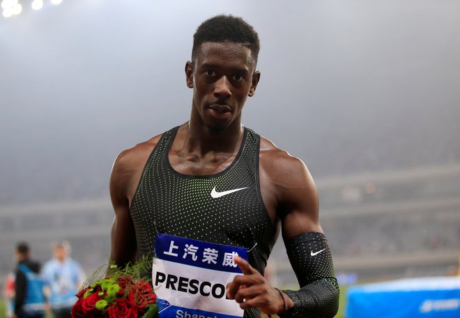 Za eno od presenečenj Šanghaja je poskrbel Reece Prescod, ki je na deveti stezi zmagal v teku na 100 metrov. FOTO: Aly Song/Reuters