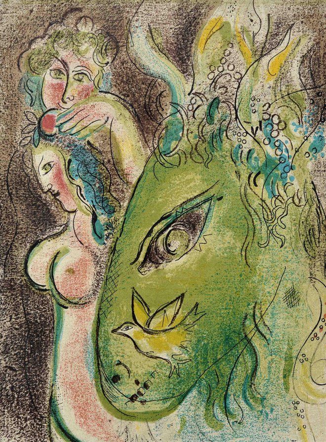 Serija Raj: Zeleni osel (Risbe za Biblijo),1960, barvna litografija. FOTO: Arhiv Galerije-muzeja Lendava